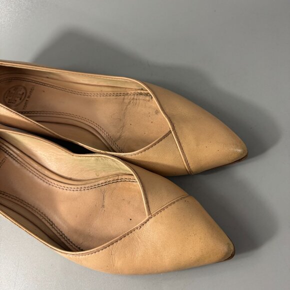 Tory Burch Pointed-Toe Ballerina Cream Leather Flats with Gold Heel, Size 8.5 - Picture 13 of 15